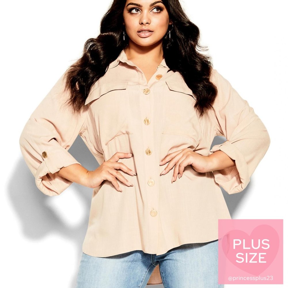 City Chic | *PLUS SIZE* | Jet-Set Shirt - Stone